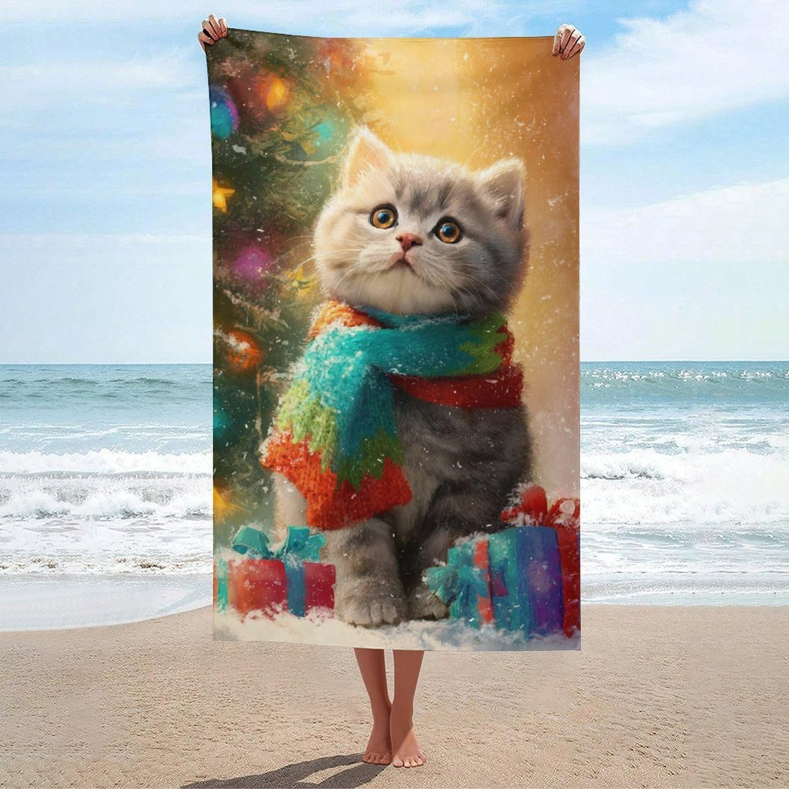 Serviette de plage chaton de Noël idéale pour vos vacances