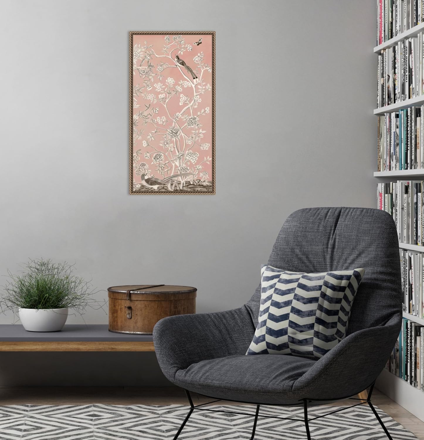 Amanti Art Framed Canvas Wall Art 27x14 Blush Chinoiserie I by Naomi McCavitt, Framed Wall Art Canvas, Animals Artwork, Traditional Decor, Medium Poster Painting for Living Room, Bedroom, Bathroom,