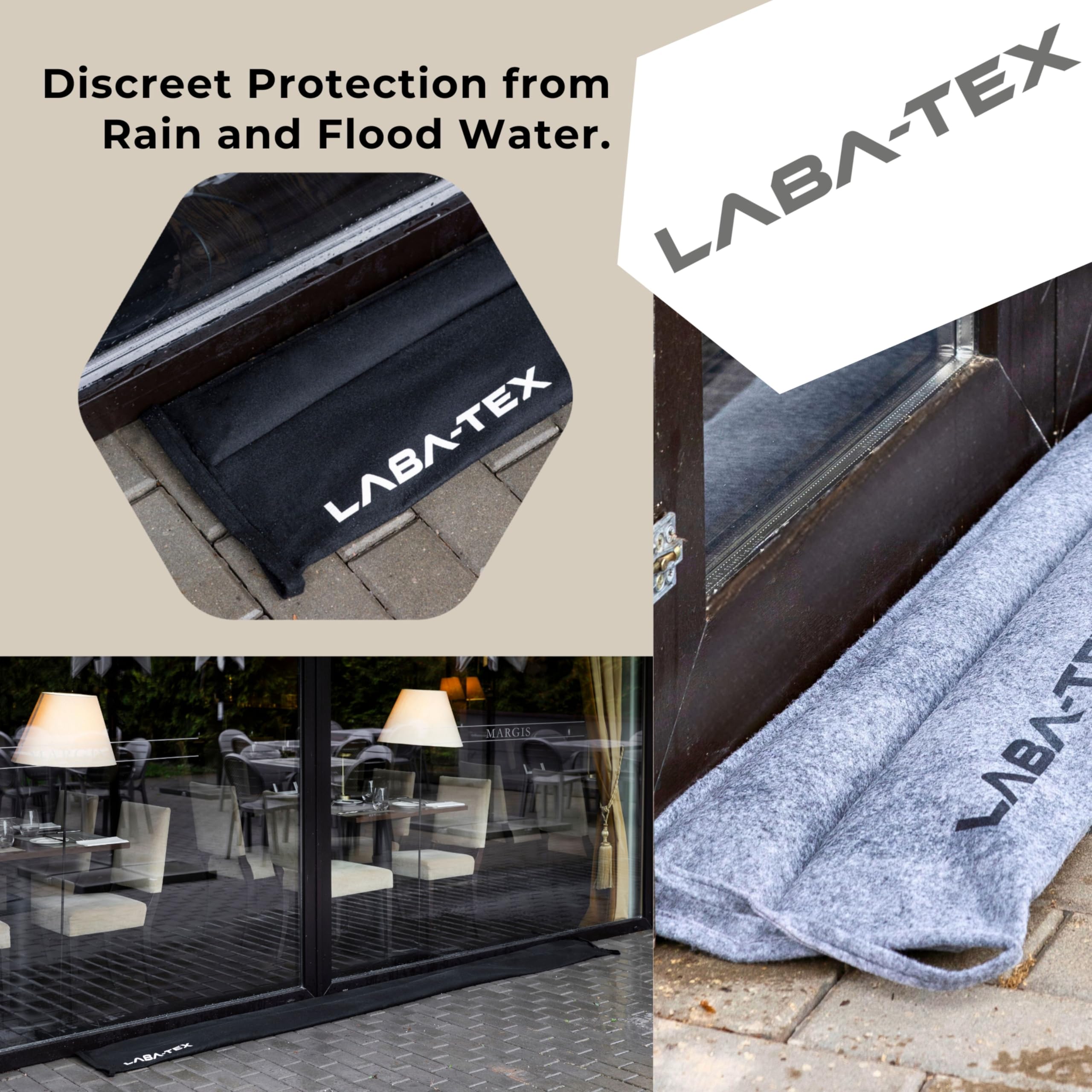 Barrière Anti-Inondation Absorbante, 2x25L, Noire, Jetable | Activée par l'eau, protection immédiate, sans sable, jetable, robuste, absorbe jusqu'à 25 litres, poignées
