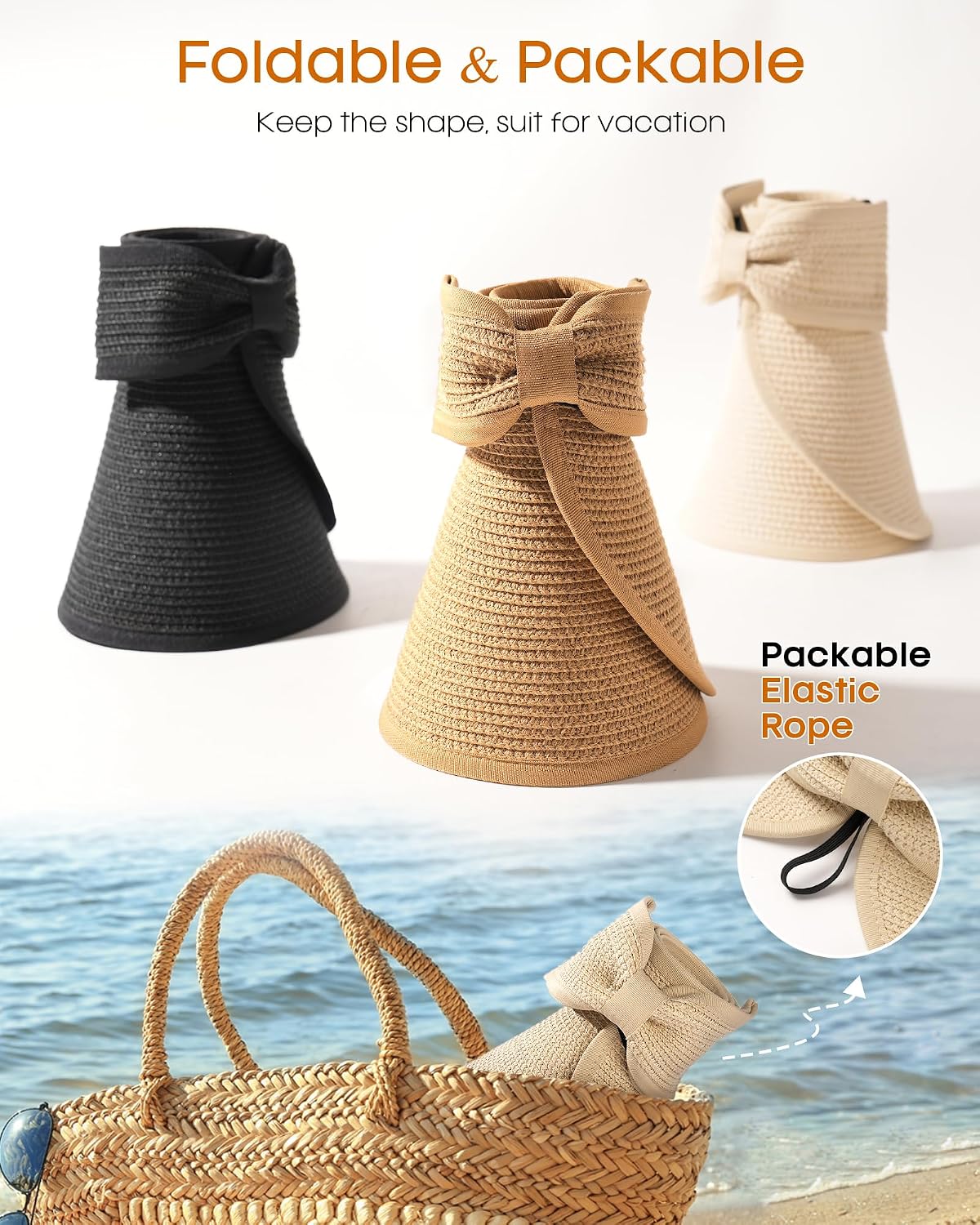 FURTALK Visor Hats for Women Wide Brim Straw Sun Hat Ponytail Beach image 4