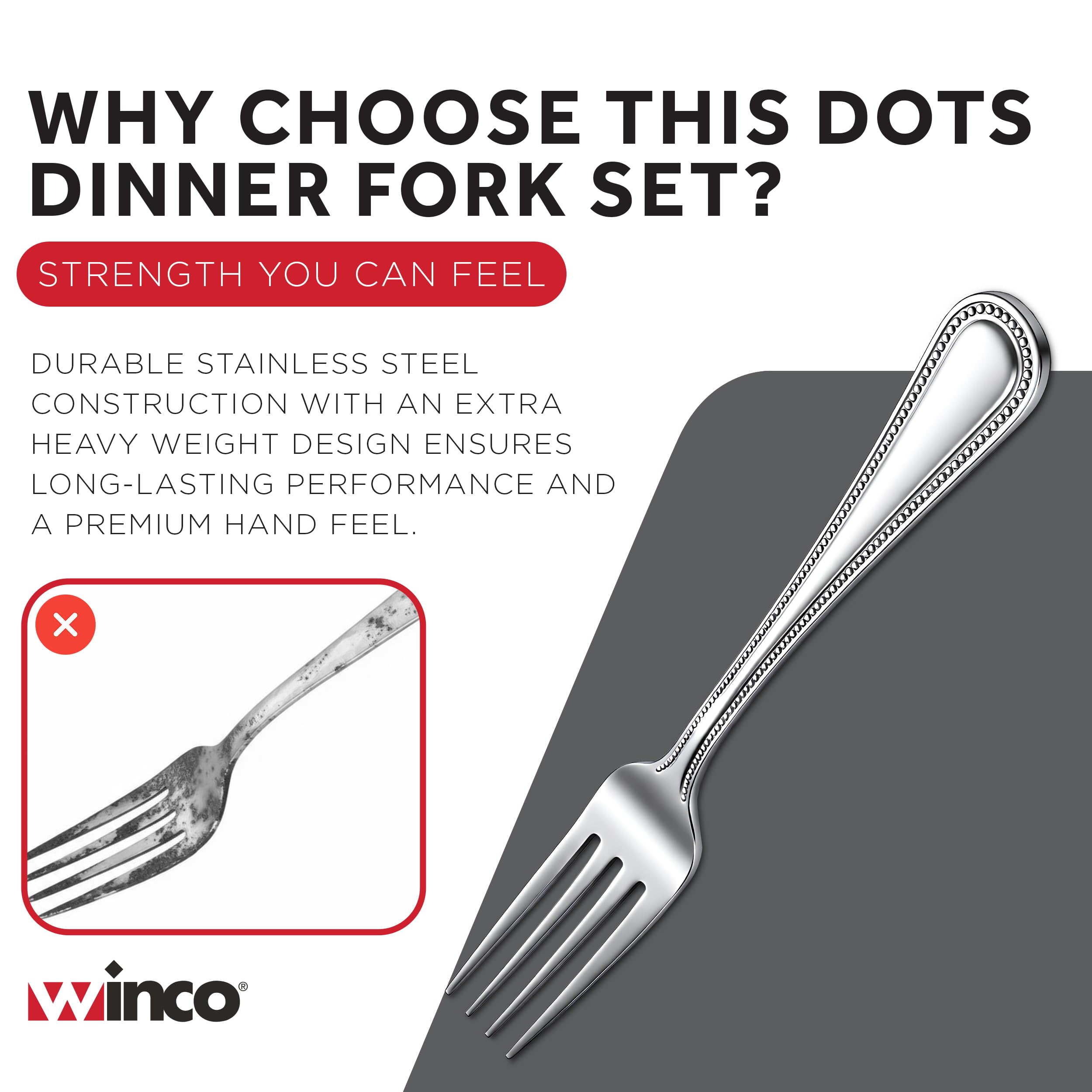 Winco 12-Piece Dots Dinner Fork Set, 18-0 Stainless Steel,Silver — Amazon image 7
