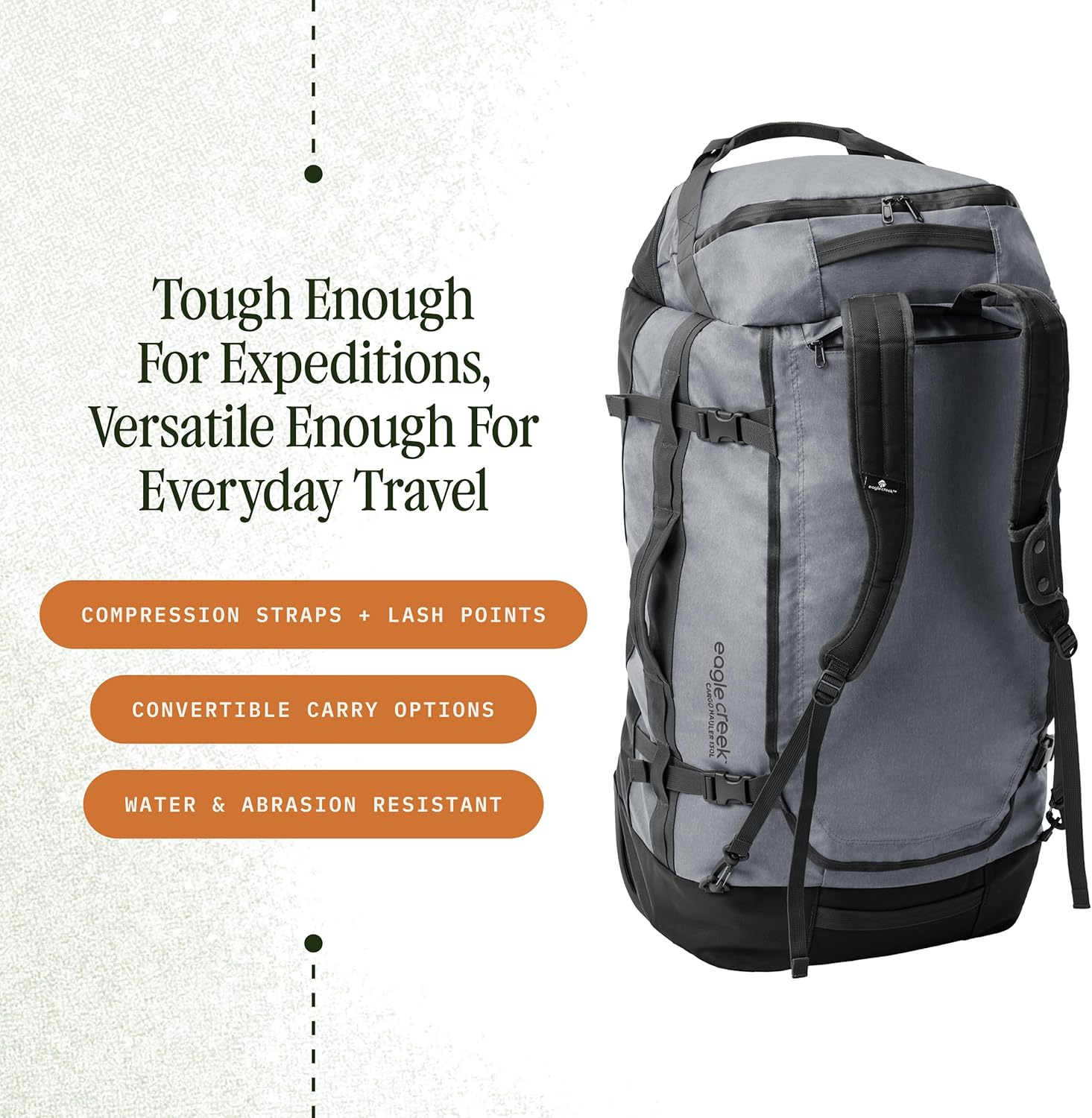 Eagle Creek Cargo Hauler Wheeled Duffel - Durable Duffel Bag for Travel - Easy Access Compartment - Deployable Backpack Straps - Lockable Zipper Opening - Charcoal - 130L - Image 2