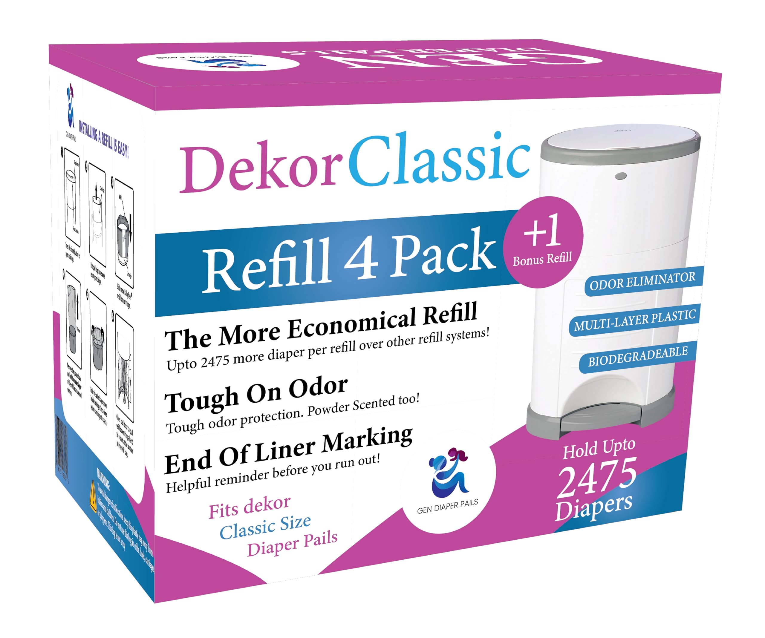 Diaper Pail Refills Compatible with Dekor CLASSIC, 5 Pack