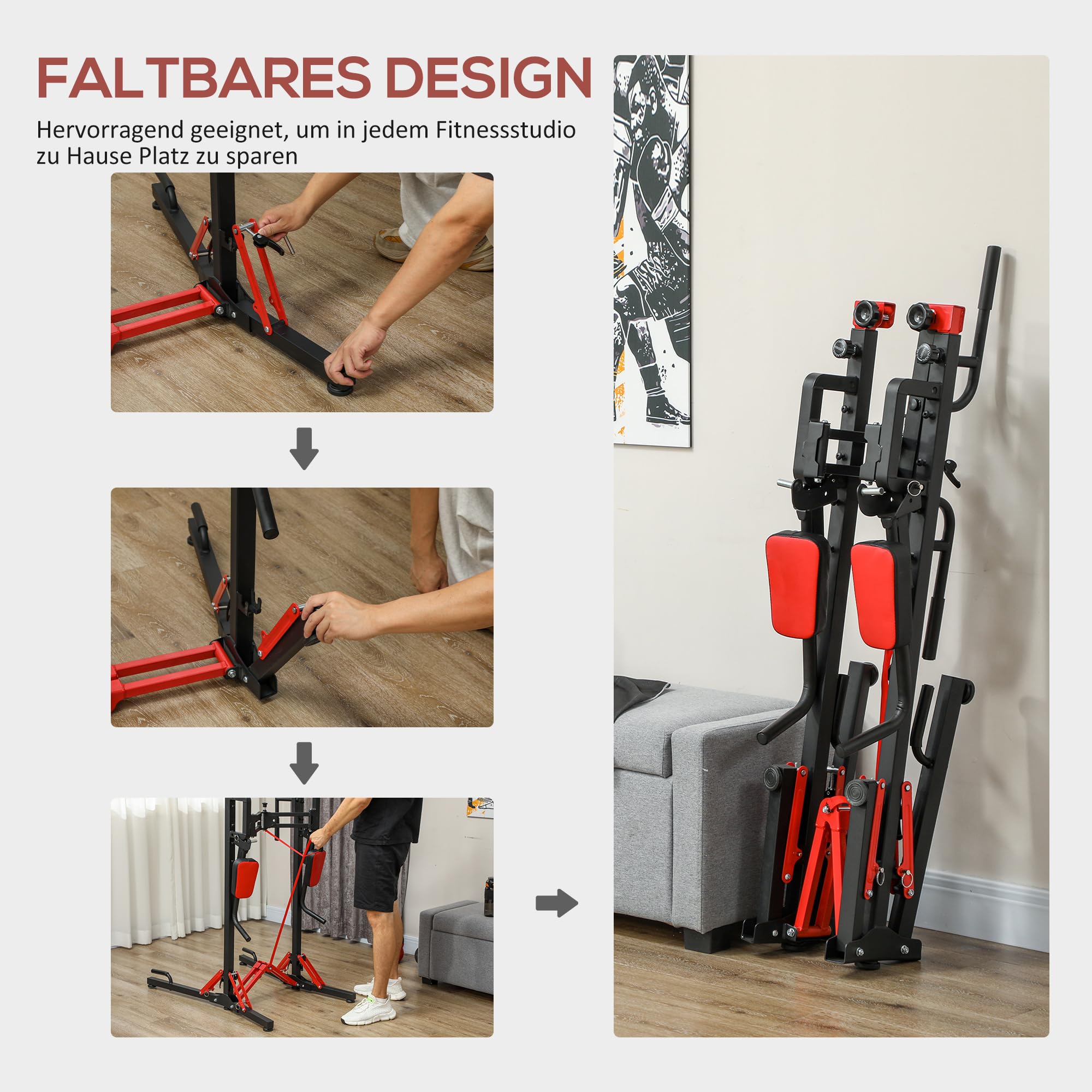 SPORTNOW Torre de fuerza plegable de altura regulable 127-223 cm, estación de inmersión con asas para flexiones, torre de potencia multifuncional, torre de dominadas, barra de dominadas, estación de