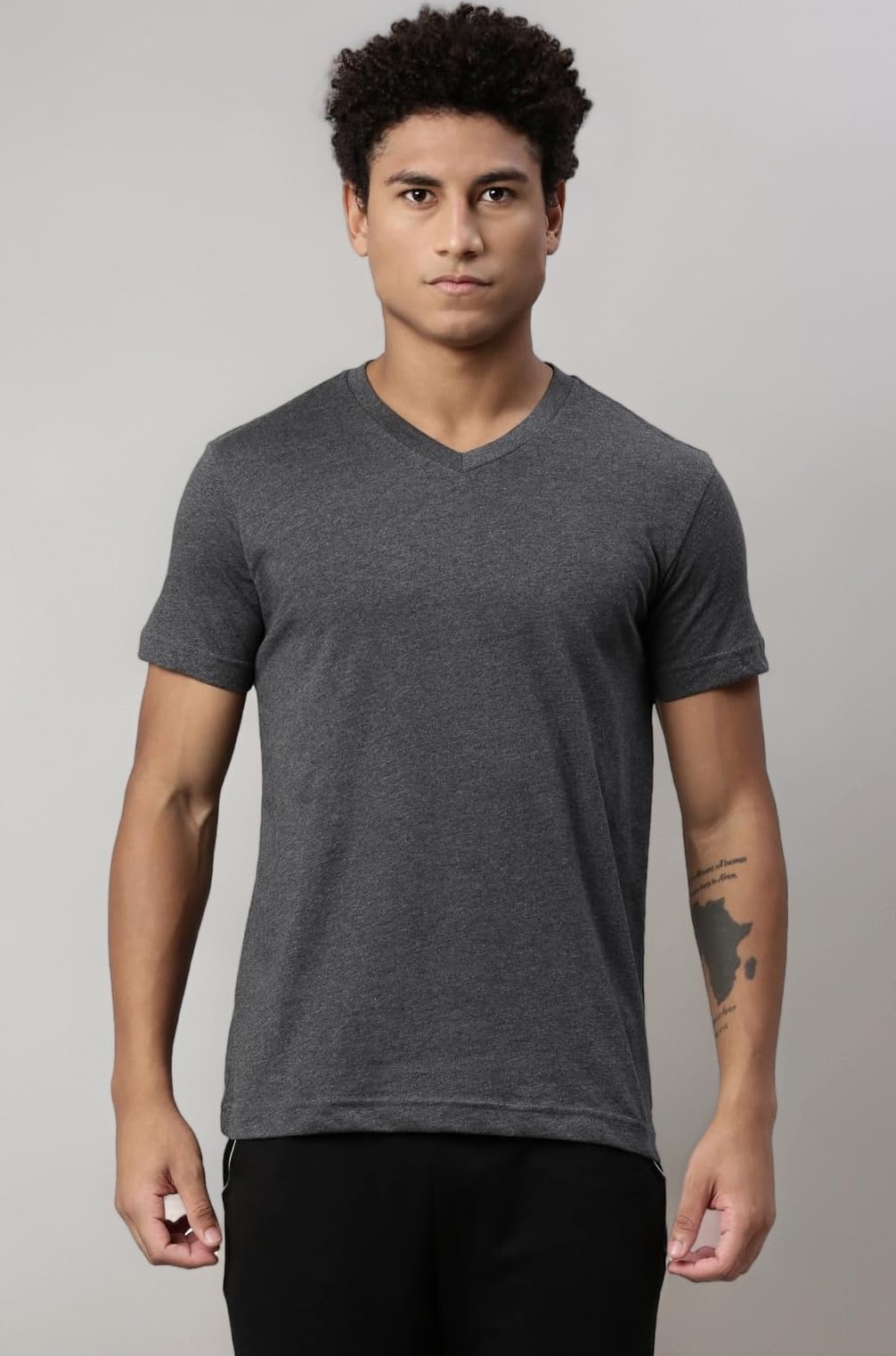 Men Premium Soft Cotton Loose 026 Solid T-Shirt - V Neck, Short Sleeves with Side Branding (Pack of 1)
