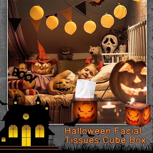 Miniatura 6 de Yeaqee Paquete de 12 pañuelos faciales de Halloween con 80 hojas de pañuelos de viaje de 2 capas por caja, cajas de pañuelos faciales cuadrados de