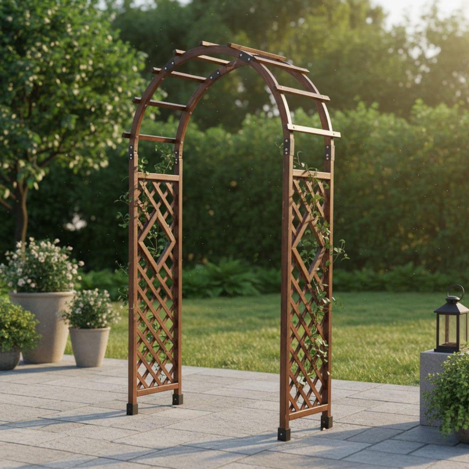 Wooden Garden Arbor Anti-Rust-Resistant Outdoor Garden Lattice Archway Weather Resistant Climbing Plant Archway for Gardeners, Yard Entryway 180CM Null Spray Paint-image-22