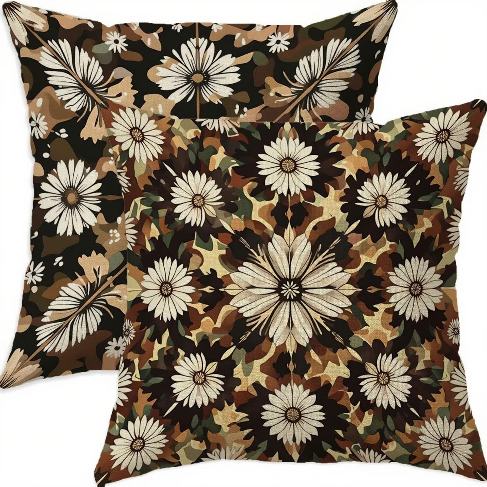 Housse coussin 70x70 cm lot de 2 géométrique brun imperméable en lin