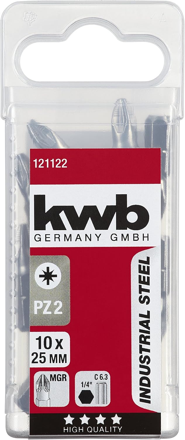 kwb 10-Piece PZ2 Bit Set 25mm - Industrial Steel Bits for Versatile Screwdriving