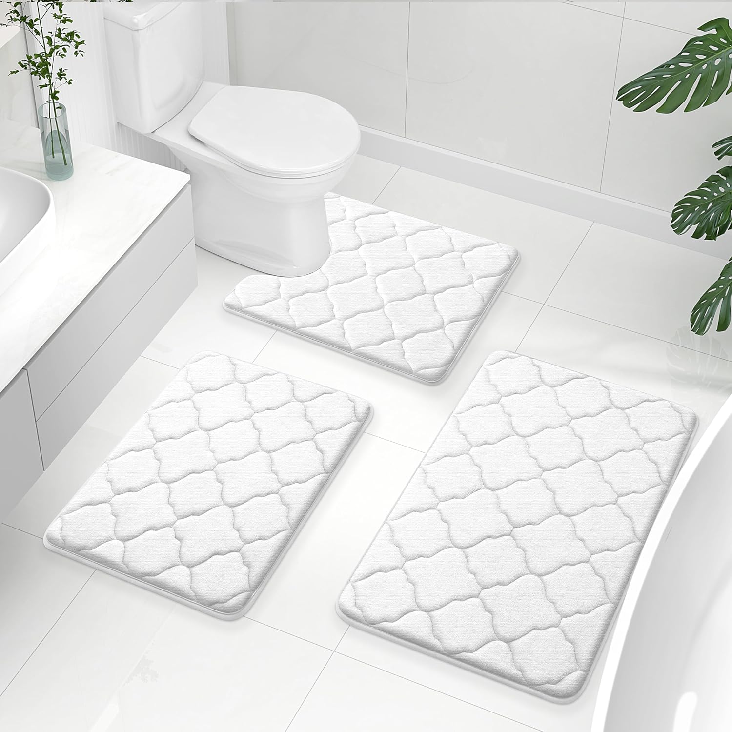 OLANLY Memory Foam Bath Mat Set of 3 Piece, Bathroom Rugs and Toilet Rug U-Shaped, Ultra Soft and Absorbent, Comfortable, Non-Slip, Machine Washable, Shower and Home Decor Accessories, Teal