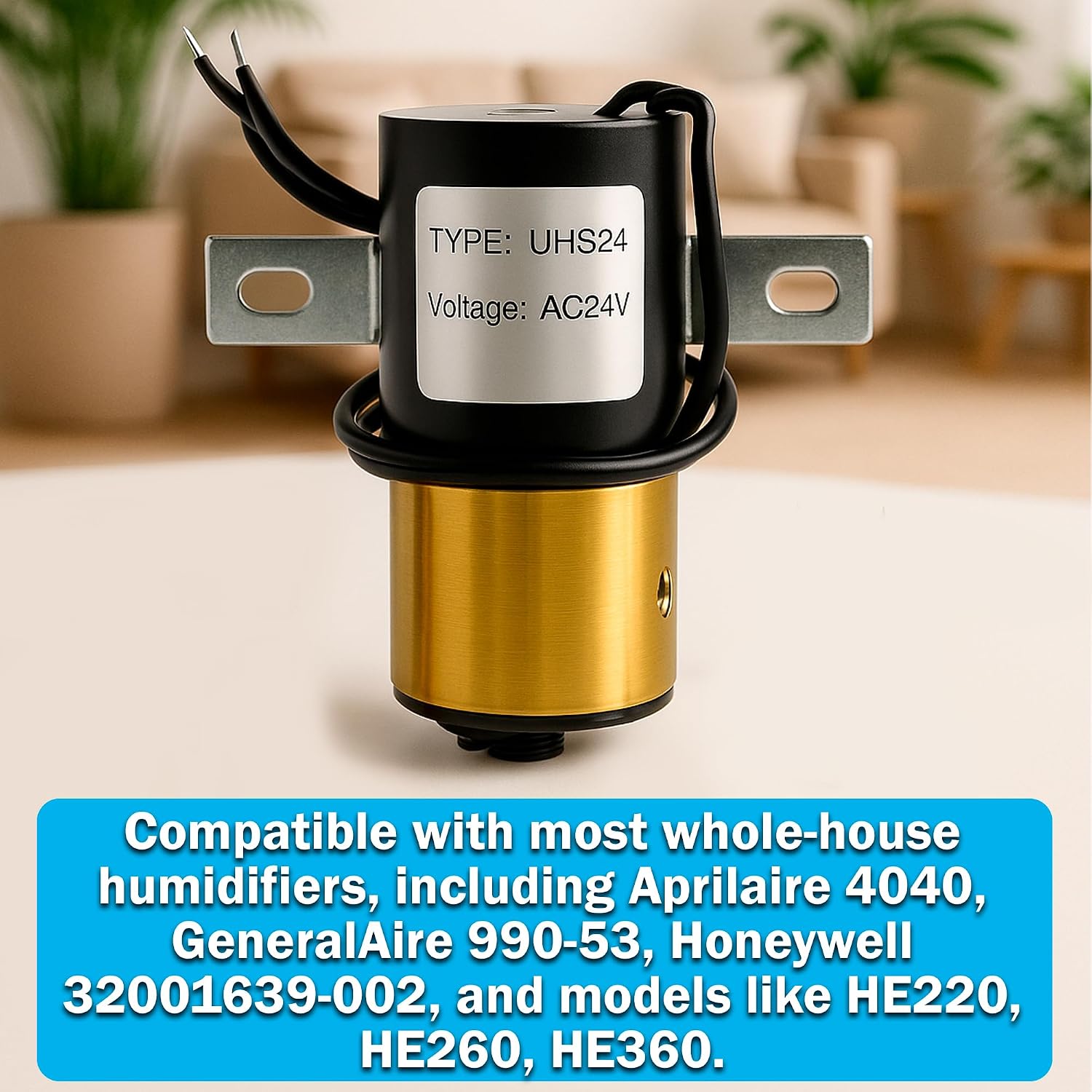HQRP UHS24 Universal Humidifier Solenoid Valve 24V Replacement for Aprilaire 4040, GeneralAire 990-53, Honeywell 32001639-002, Carrier 4357, HE220 HE260 HE360, Fits Most Whole-House Units