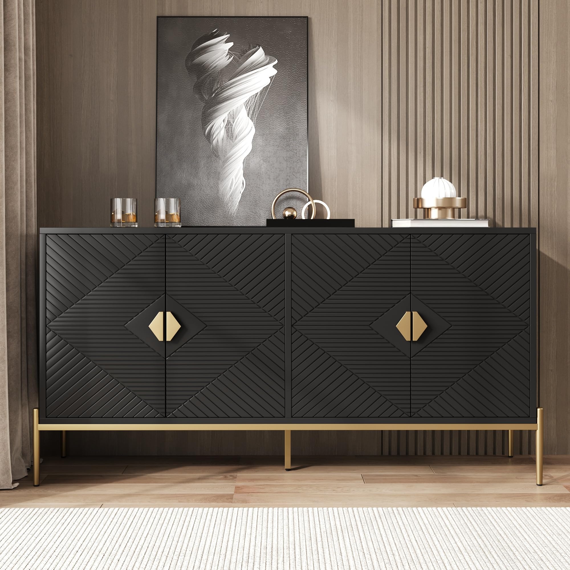 BTM Moderne Sideboards, Schränke, Lagerschränke, Kommode, geeignet für Wohnzimmer/Esszimmer/Eingang, 162 x 40 x 80cm (B/H/T)