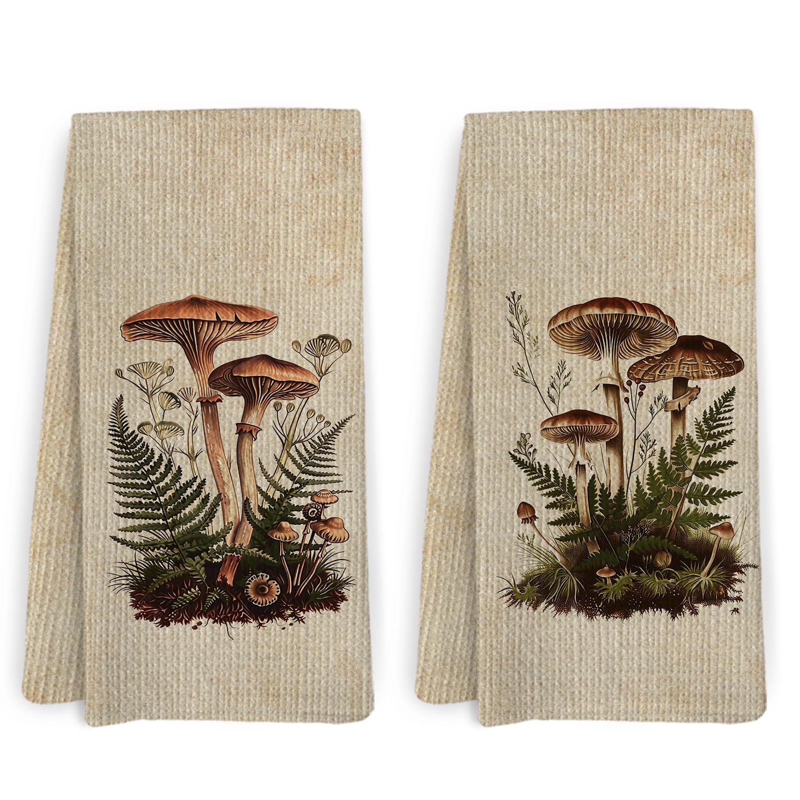 KFXHANGD Vintage Mushroom Kitchen Towels and Dishcloths Set, Mushroom Kitchen Decor, Cottagecore Botanical Decor Hand Tea Towels for Bathroom Kitchen,