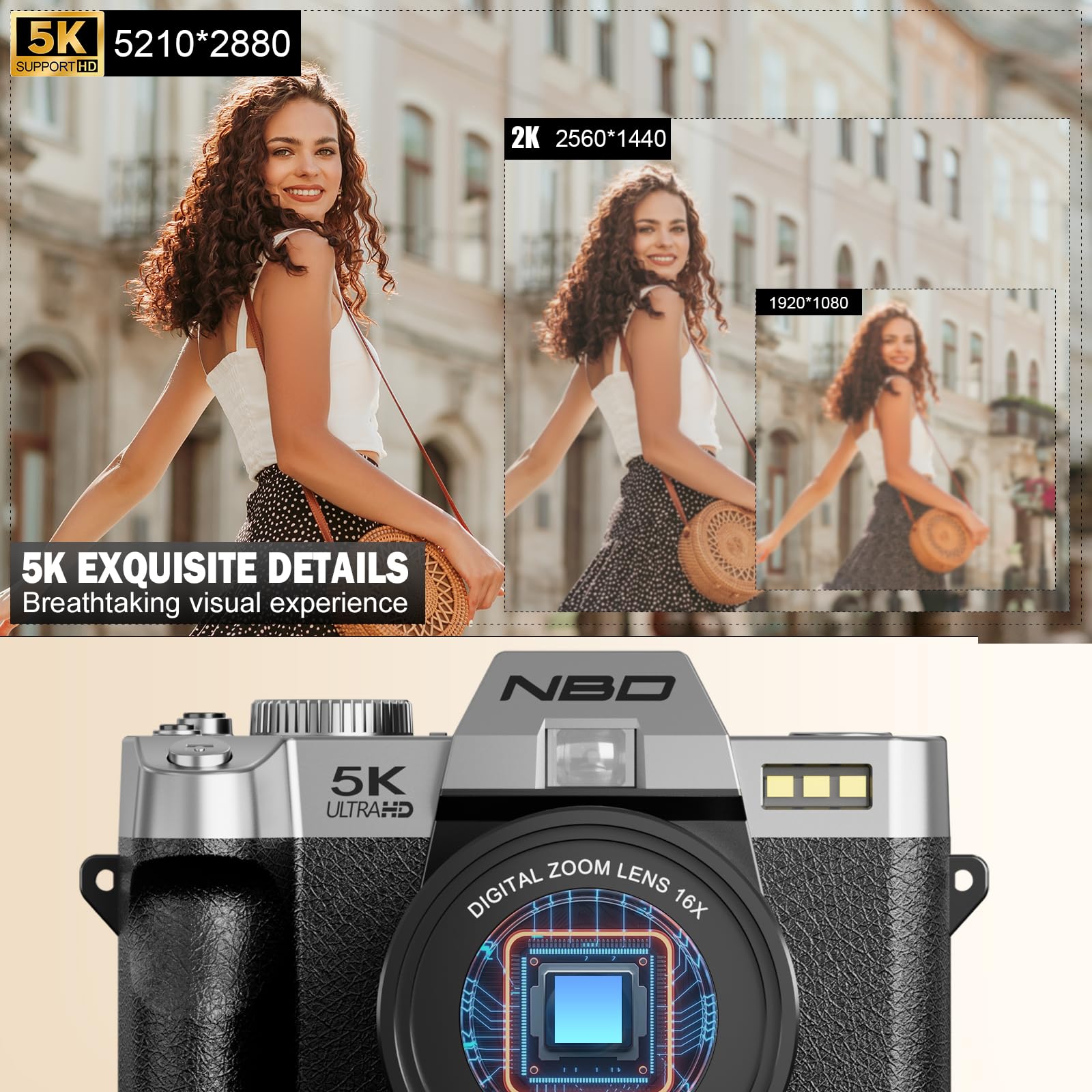 NBD 5K デジタルカメラ 64MP Free Shipping! NBD Digital Camera 5K 64MP 16X Optical Zoom WiFi