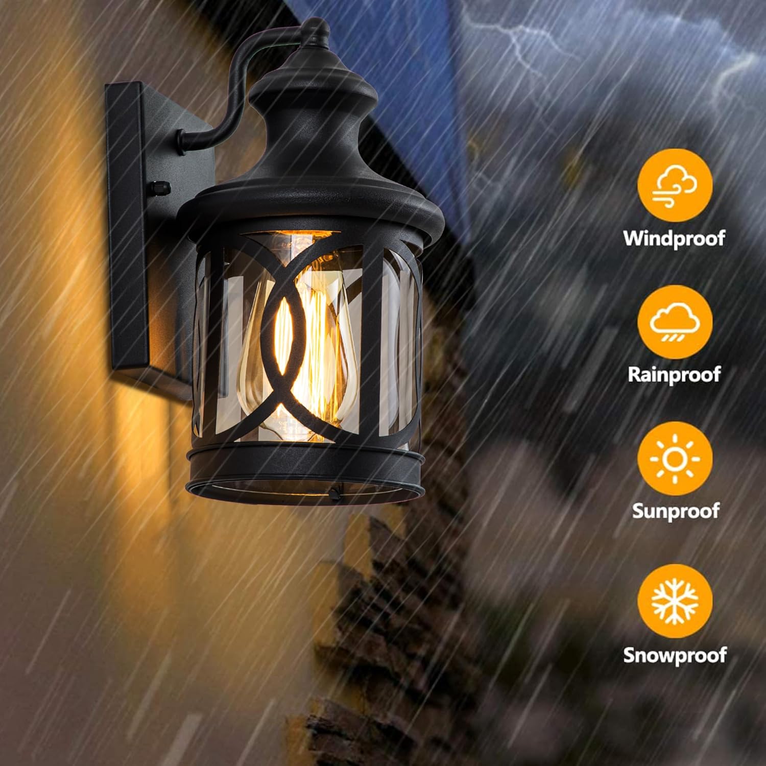 2-Pack Outdoor Wall Lights, Porch Lights, Waterproof Outdoor Wall Sconce, Exterior Light Fixture Matte Black with Clear Glass Shade for Garage Patio Front Door Balcony, 12in. Black 11.5in.