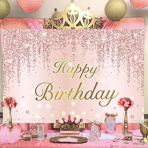 Miniatura 7 de Cartel de decoración de fiesta de feliz cumpleaños de 4 x 6 pies letrero de oro rosa cabina de fotos de feliz aniversario suministros de fiesta para