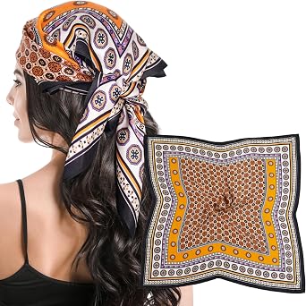 MANSPHIL 100% Mulberry Silk Head Scarf, Women Square Neck Scarves, Hair Scarf Bandanas, Multi Size, 21", 27", 35"