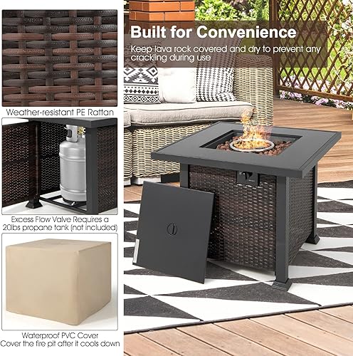 Miniatura 5 de Tangkula Juego de muebles de patio de 7 piezas con mesa de hoguera, 50,000 BTU de 32 pulgadas con cubierta impermeable, juego de mimbre de patio