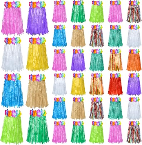 50 faldas hawaianas de Luau Hula para fiesta, faldas de hierba de plástico, faldas coloridas de baile Luau, faldas tropicales hawaianas para fiesta,