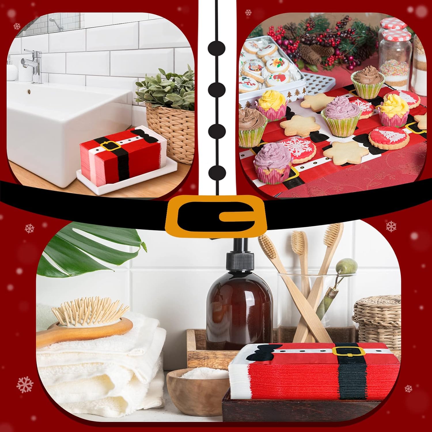 Hotop 200 Christmas Guest Napkins 2 Ply Disposable Paper Santa Clause Suit Design Dinner Hand Napkin Towel for Home Kitchen Bathroom Powder Room Wedding Winter Holiday Xmas Decorative Towels, Red