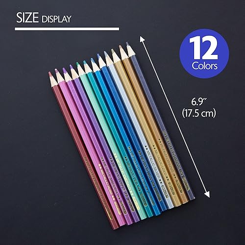 Miniatura 2 de BAZIC - Lápices de colores metálicos, 12 tonos brillantes, juego de lápices preafilados para dibujar y colorear, suministros de arte profesionales