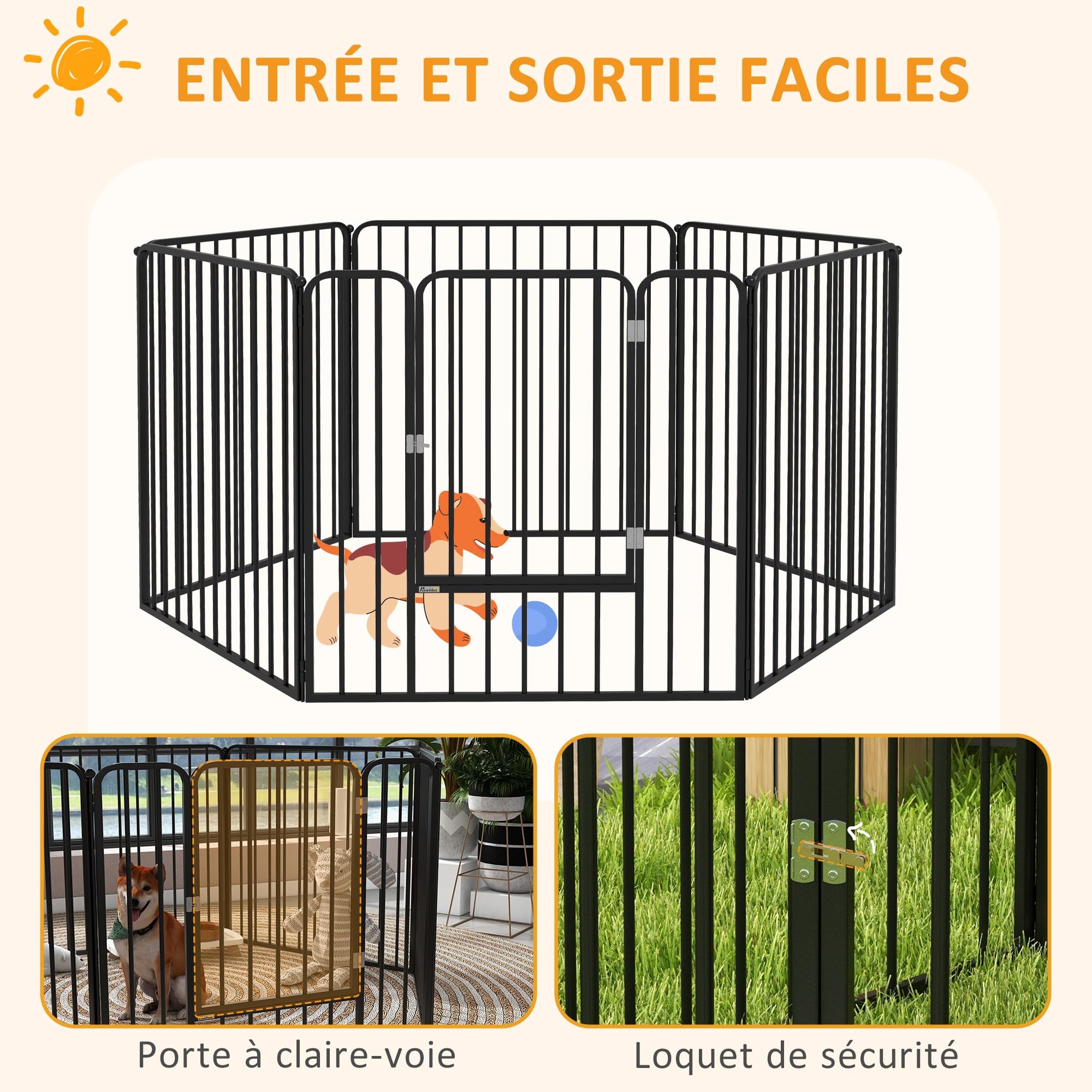 PawHut Parc Enclos Modulable pour Chien, Chiot, 1 Porte, 80 x 80 cm Noir | Clôture, 6 Panneaux, Parc de Jeu et d'Exercice en Acier, Chiens, Chiots, Animaux de Compagnie, Hauteur 80 cm