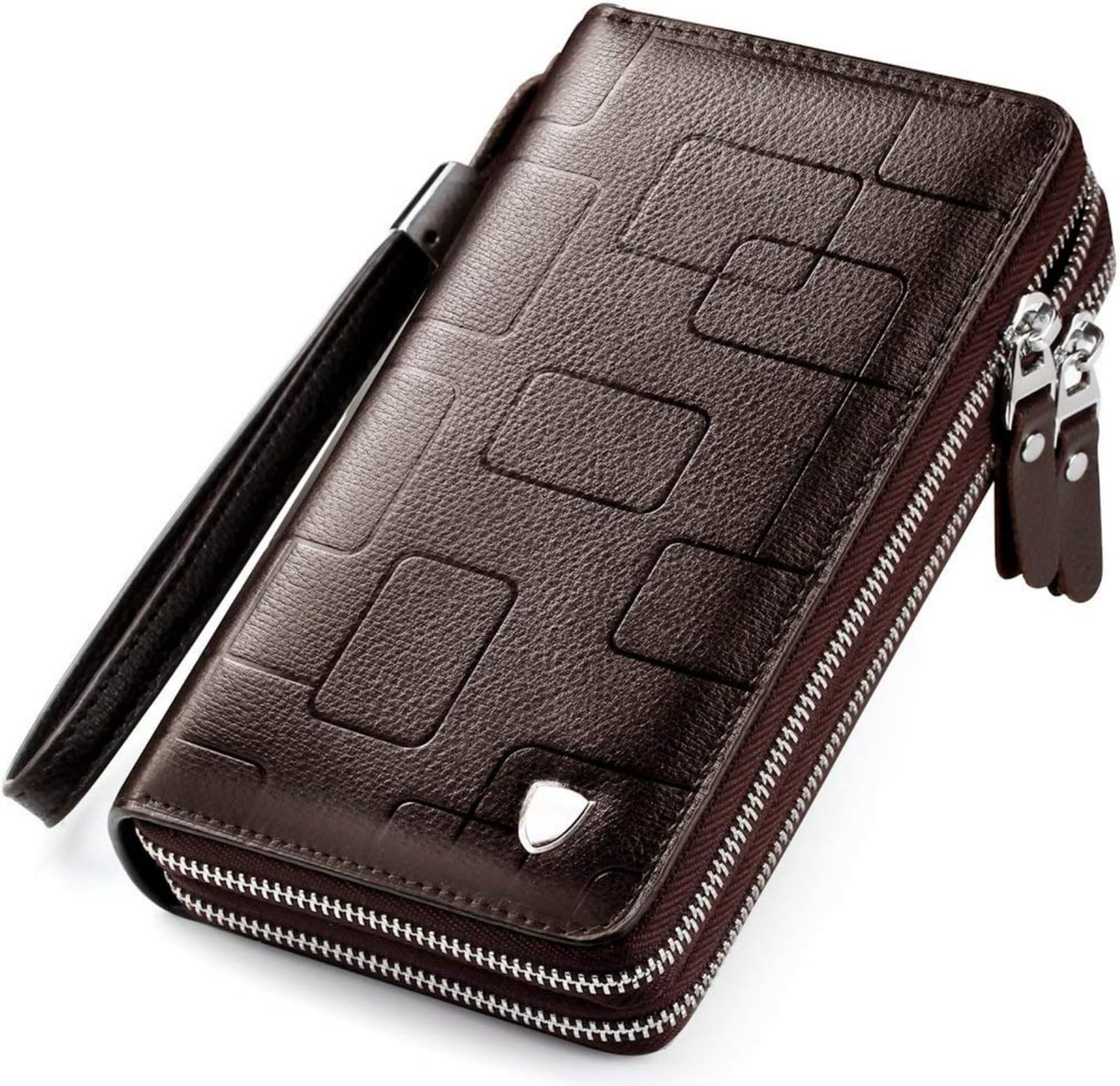 WEIXIERMens Clutch Bag Handbag Genuine Leather Purse Zipper Long Wallet Business Large Hand Clutch Phone Holder