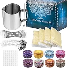 Candle Making Kit Supplies, Beeswax DIY Candle Craft Tools Including with 1 Candle Make Pouring Pot, 50 Candle Wicks, 56 Wicks Sticker, 4 Pack Beeswax, 8 Candle Tins