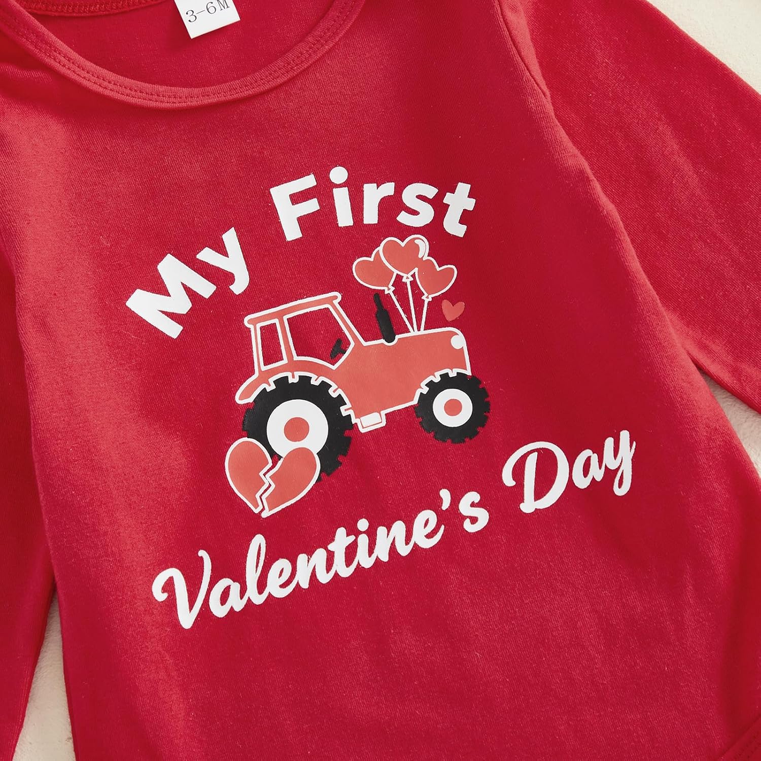 Newborn Baby Boy First Valentine’s Day Outfit Tractor Heart Dog Long Sleeve Romper Jumpsuit and Pants 3Pcs - Image 4