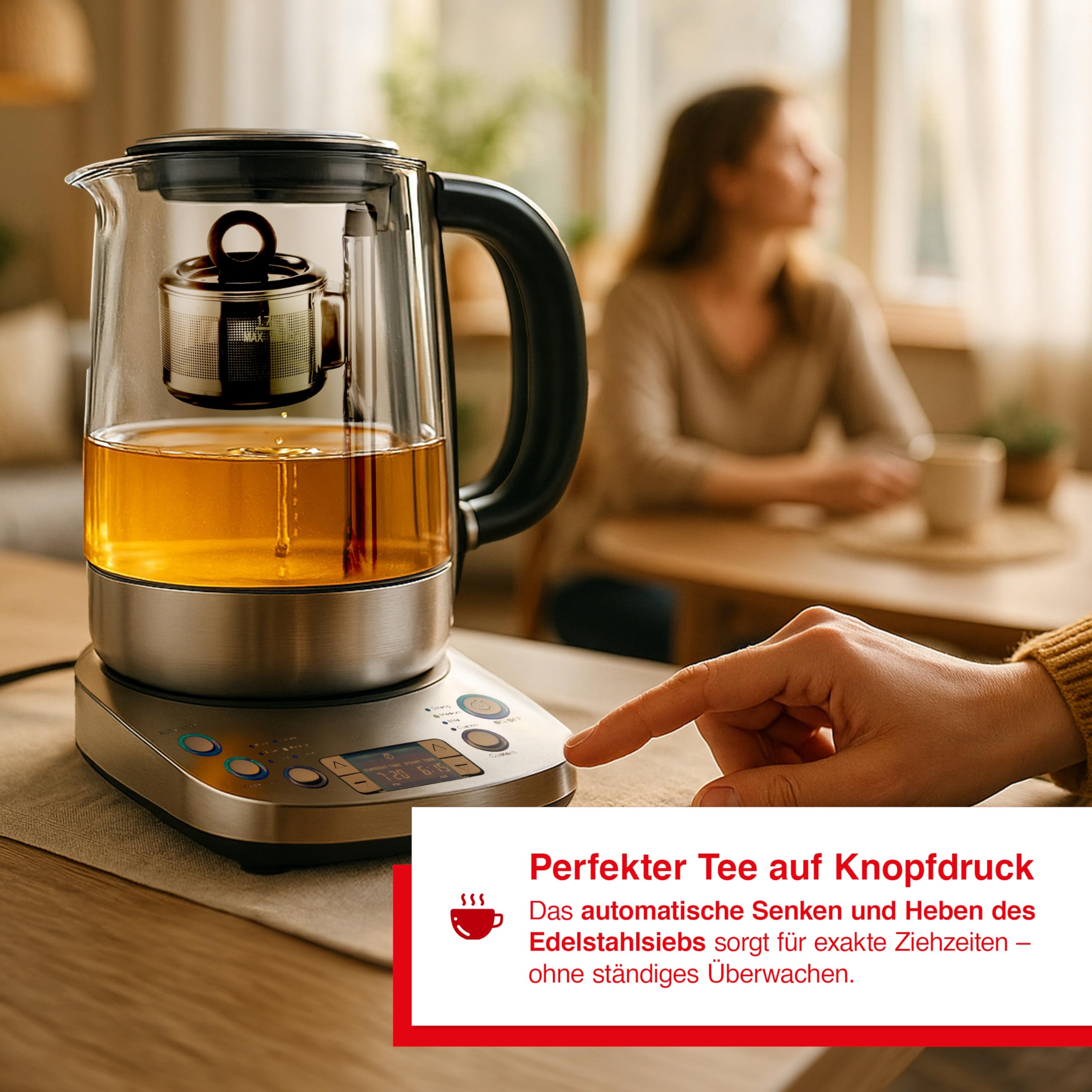 Solis Tea Kettle Automatic 5518 - Wasserkocher mit Temperatureinstellung - Teekocher - Timerfunktion - Integriertes Teesieb - 1,7 Liter Kanne