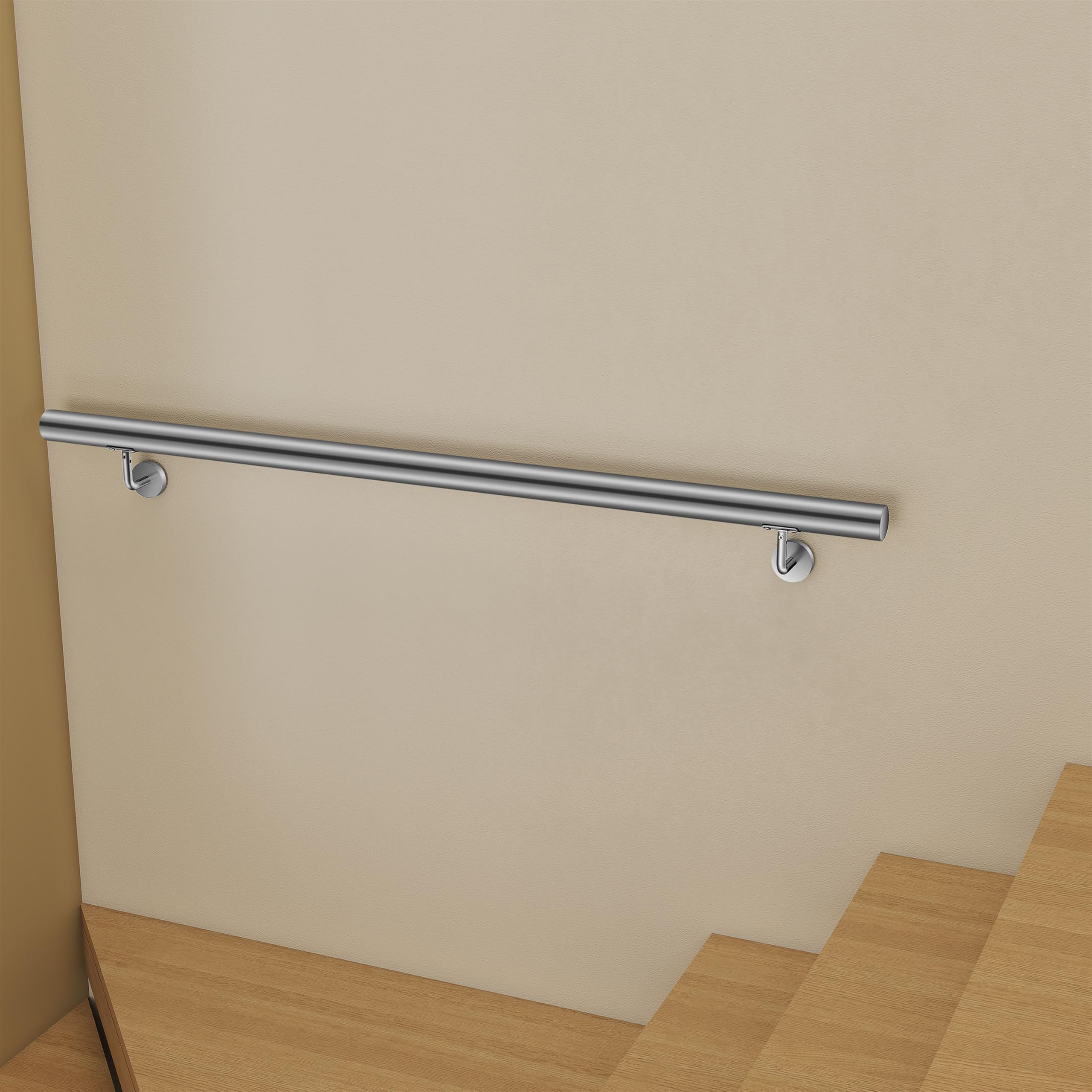 Silver handrails for Stairs, Stair Handrail for Indoor Outdoor, Safety Wall Mounted Hand Rails, 120 cm Easy Fit 304 Stainless Steel Staircase Handrail Kit