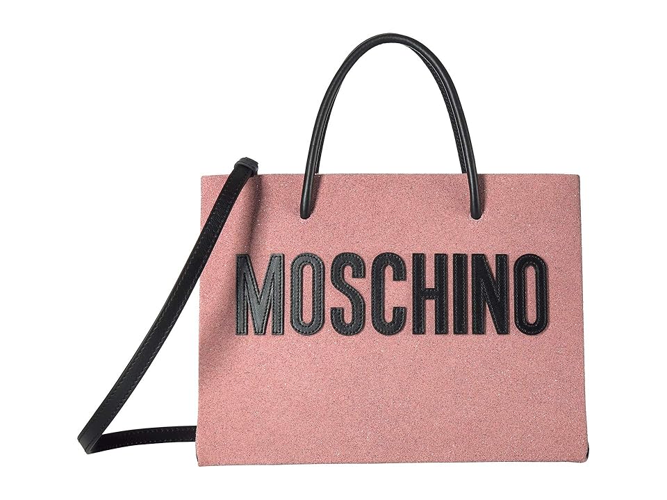 

Moschino Glittered Leather Logo Tote (Rose Glitter Leather) Handbags, Pink