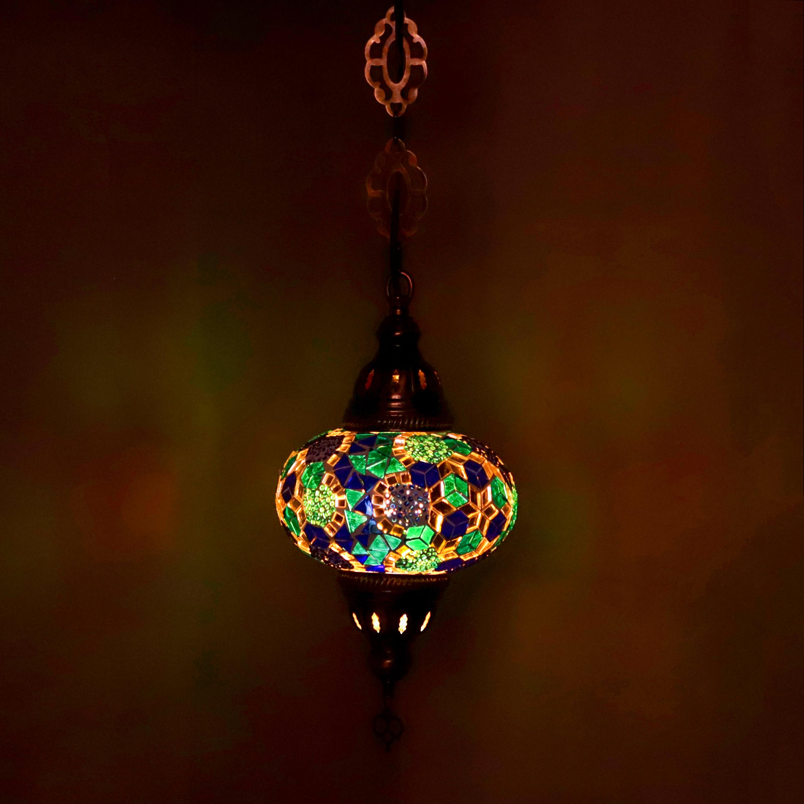 ENVA Turkish Moroccan Handmade Glass Mosaic Ceiling Hanging Chandelier Light Lamp Large Globe