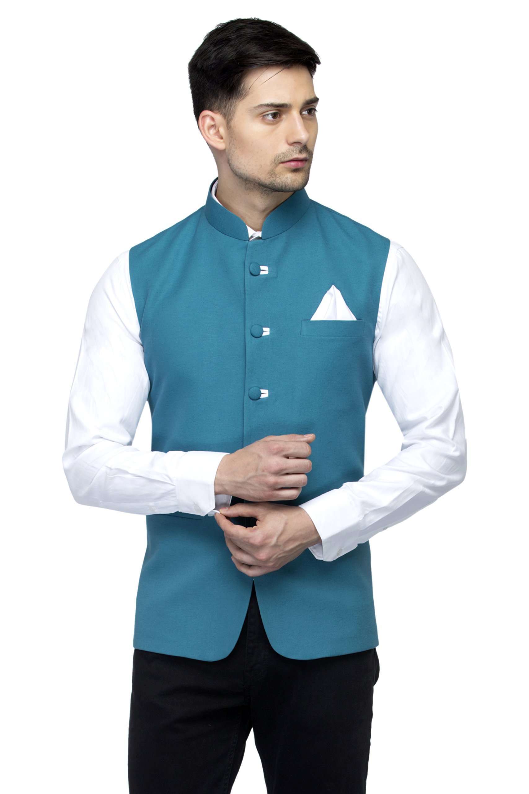 favoroski Men's Slim Fit Sleeveless Mandarin Collar Ethnic Bandhgala Waistcoat-picture-23