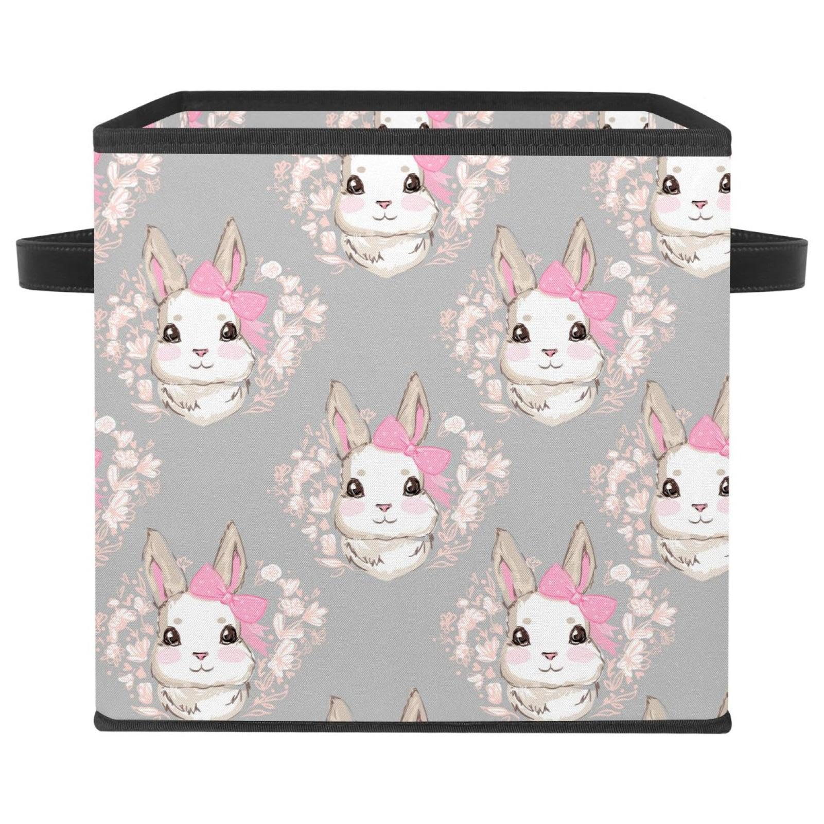 Boîte de rangement en tissu avec poignées bac pliable grand volume motif lapin