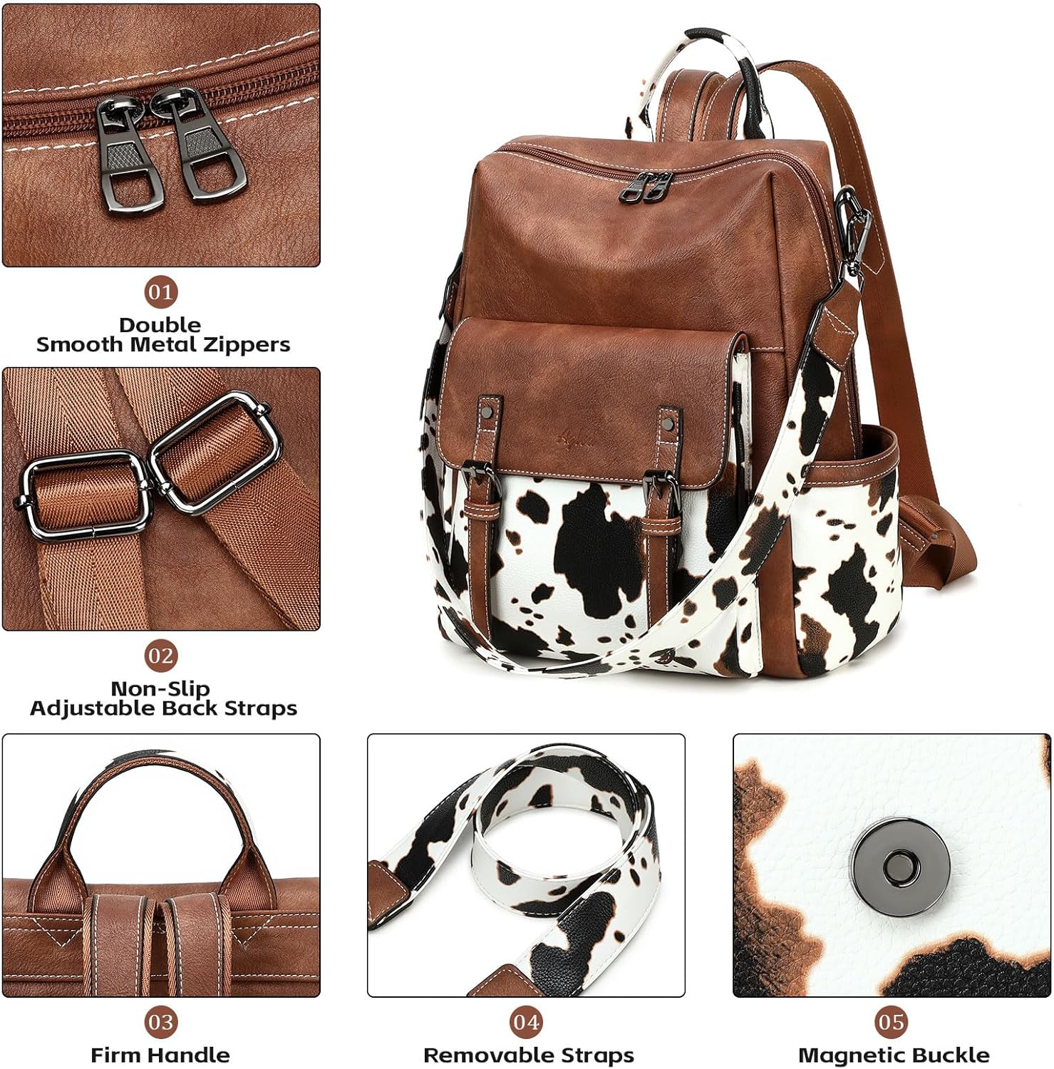 Backpack Purse for Women PU Leather Back Packs Designer Ladies Shoulder Bag Fashion Faux Work Travel Handbags - Image 2