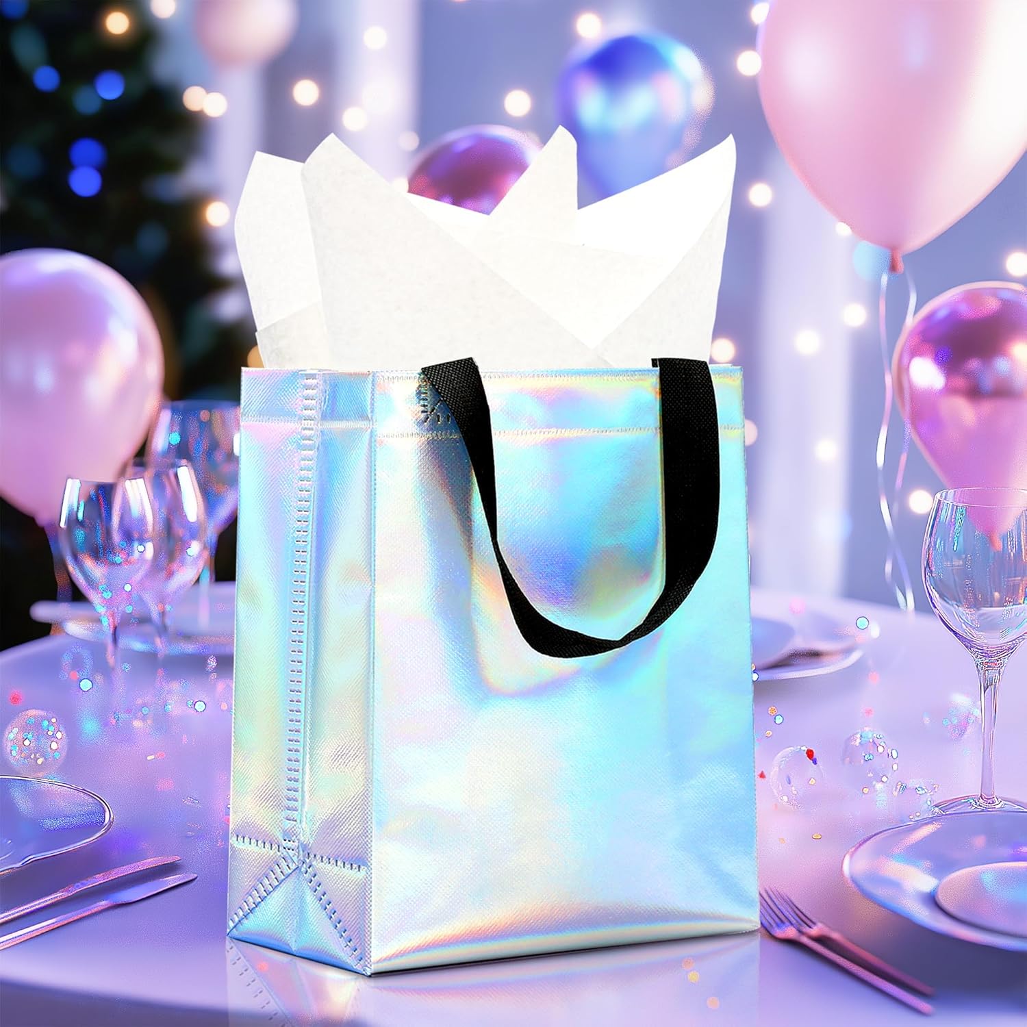 KeerxunBag 12pcs Reusable Gift Bags（Includes Tissue Paper） Gift bag with handle Birthdays Parties Holidays Weddings Medium 10x4x8in rainbow Gift Bags - Image 7