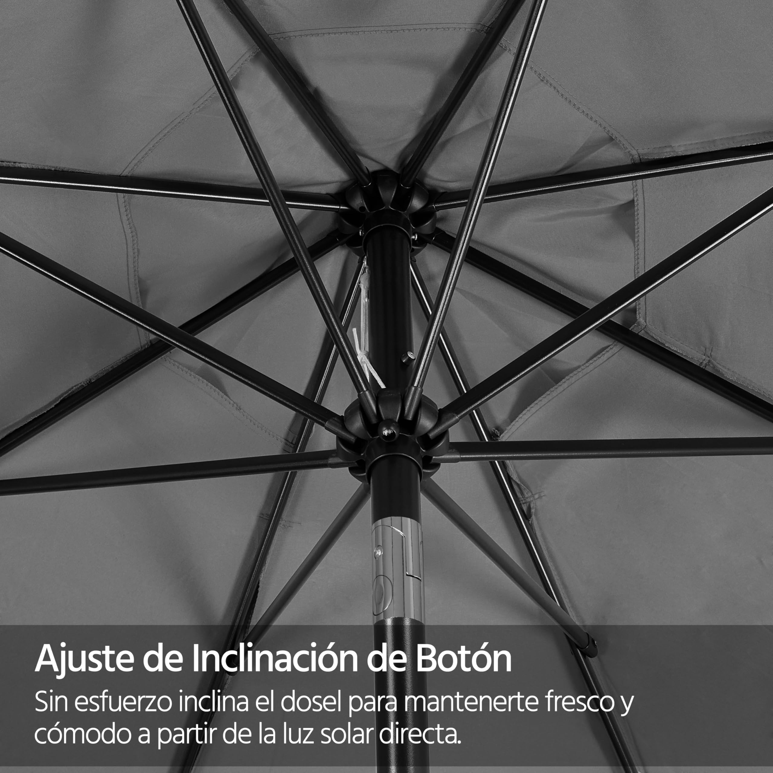 Yaheetech Sombrilla de Jardín Playa 267,5x240 cm con 8 Costillas Función de Inclinación y Manivela