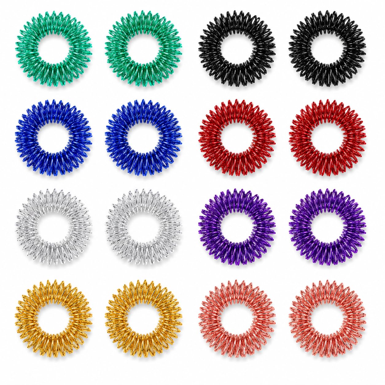 Kit de décompression en métal – Lot de 16 anneaux sensoriels à picots pour soulager l'anxiété et le stress, 8 couleurs assorties