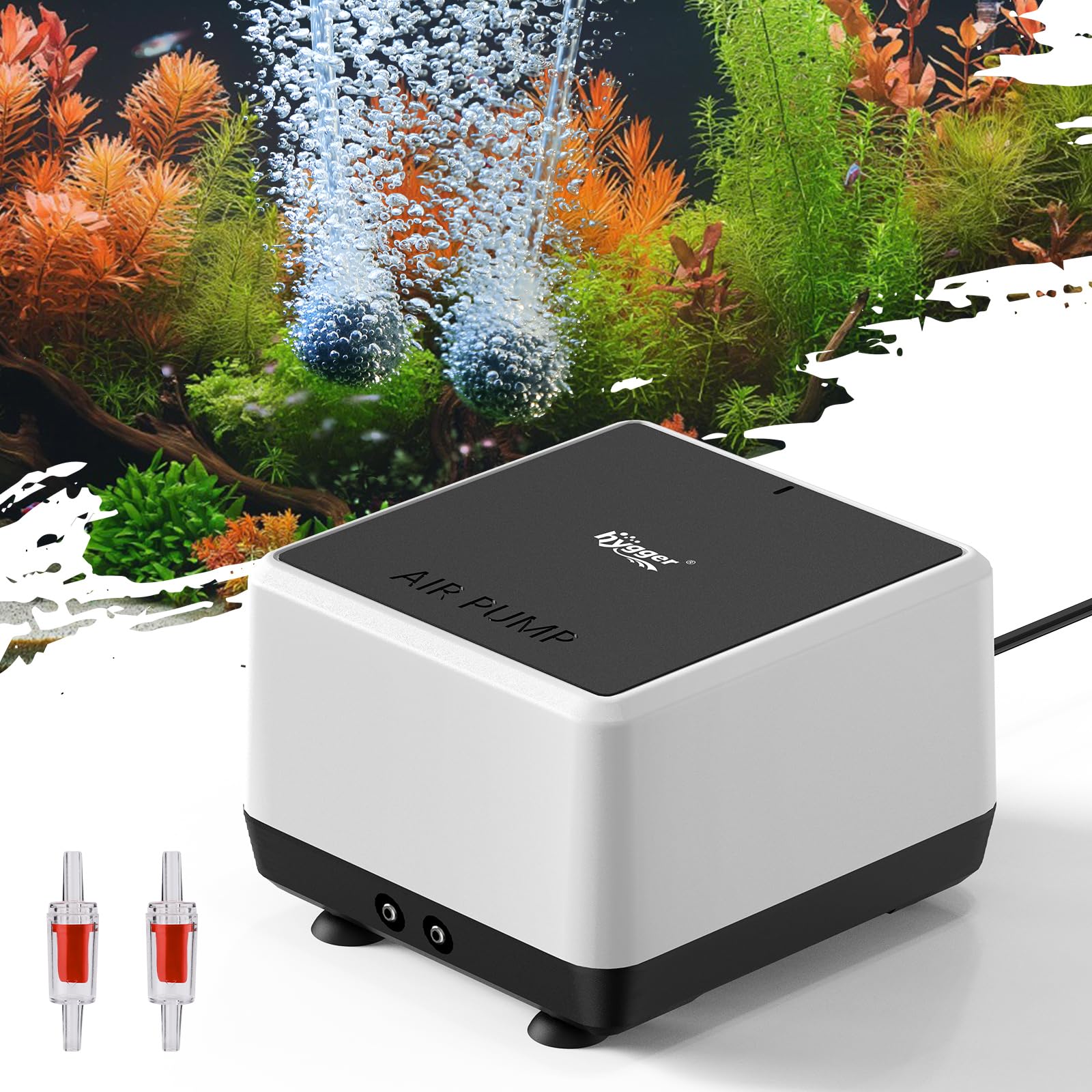 hygger Aquarium Luftpumpe Regelbare Sauerstoffpumpe Aquarium Leise, ≤35dB, 2 Luftauslässen, Teich Sauerstoffpumpe Pumpe Luft Fisch Tank Luftpumpe für Aquarien mit Allem Zubehör
