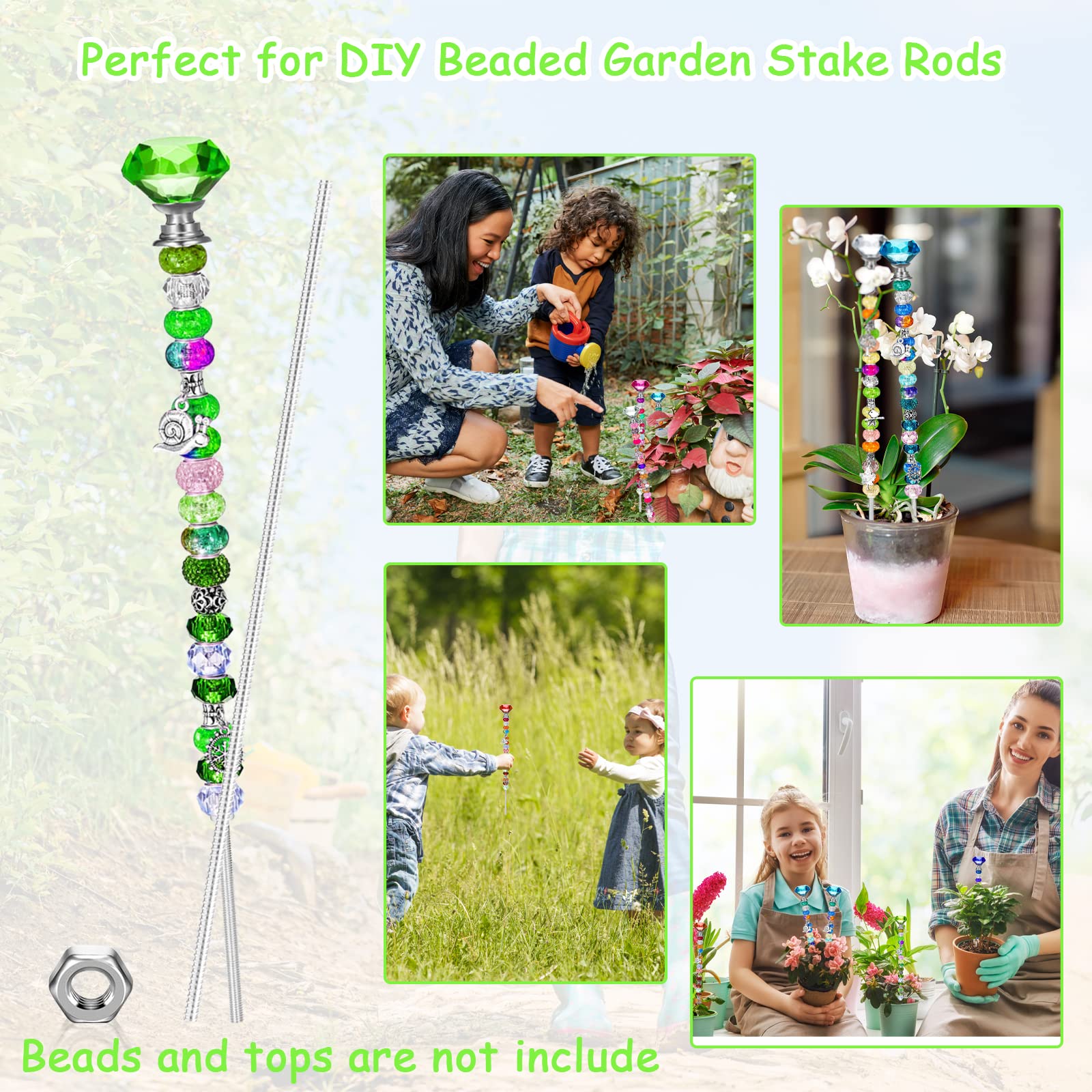 45 Pcs M4 Threaded Rod Set – Includes 15 Rods, 15 Hex Nuts, 15 Beads For DIY, Garden Stakes, Jewelry & Crafts - View #3