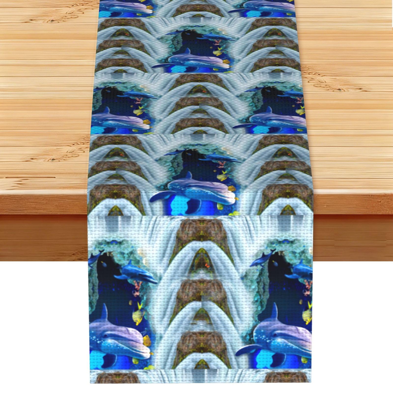 Dolphin Stylish Printed Table Cloth, Decorative Table Runner 13x72in for Home, Party and Banquet Home Decor