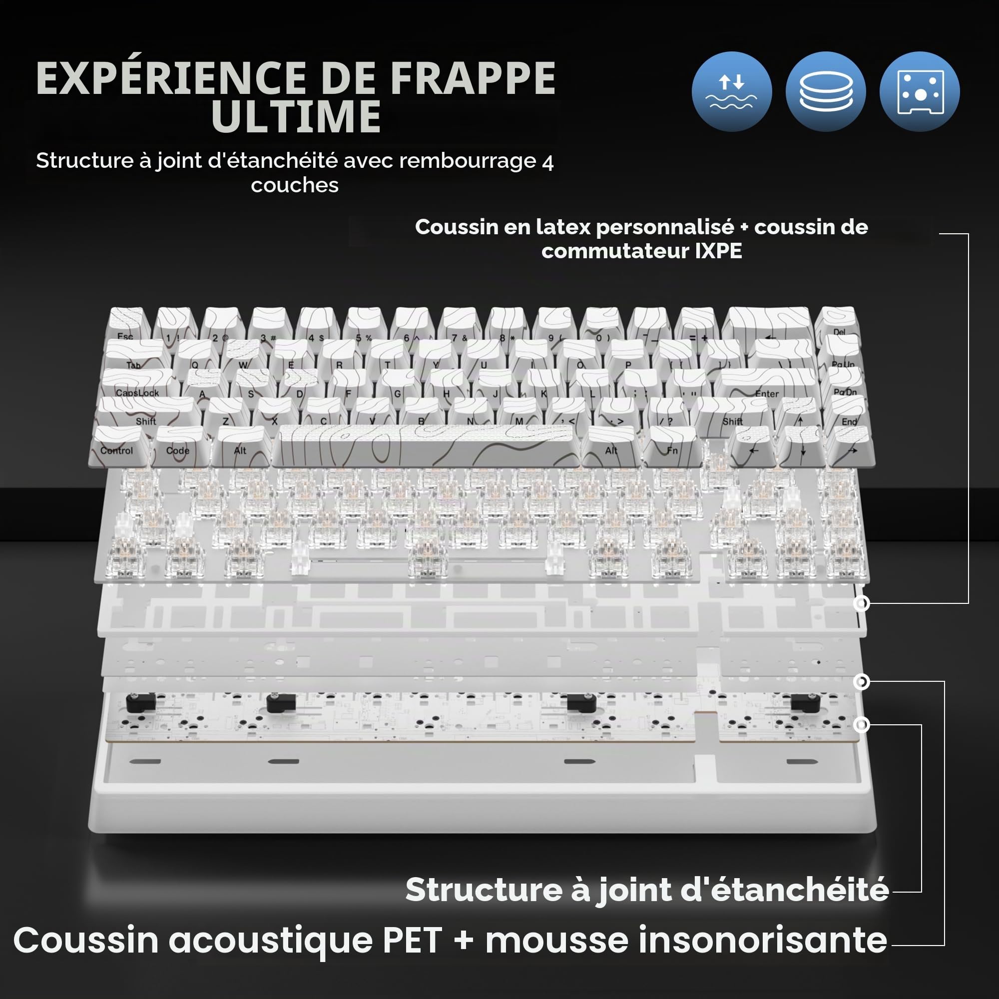 HITIME XVX M67 Clavier sans fil 60 % sans fil, clavier de jeu topographique QMK/VIA, clavier mécanique Thocky Creamy Tri-mode, joint d'étanchéité remplaçable à chaud, technologie IMD RVB pour Windows