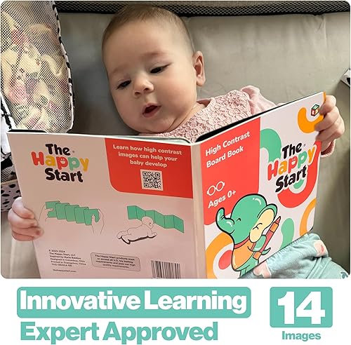 Miniatura 7 de Happy Start - Libro de tablero de alto contraste fácil de limpiar, aprobado por el hospital, se mantiene por sí solo, juguetes para el tiempo boca