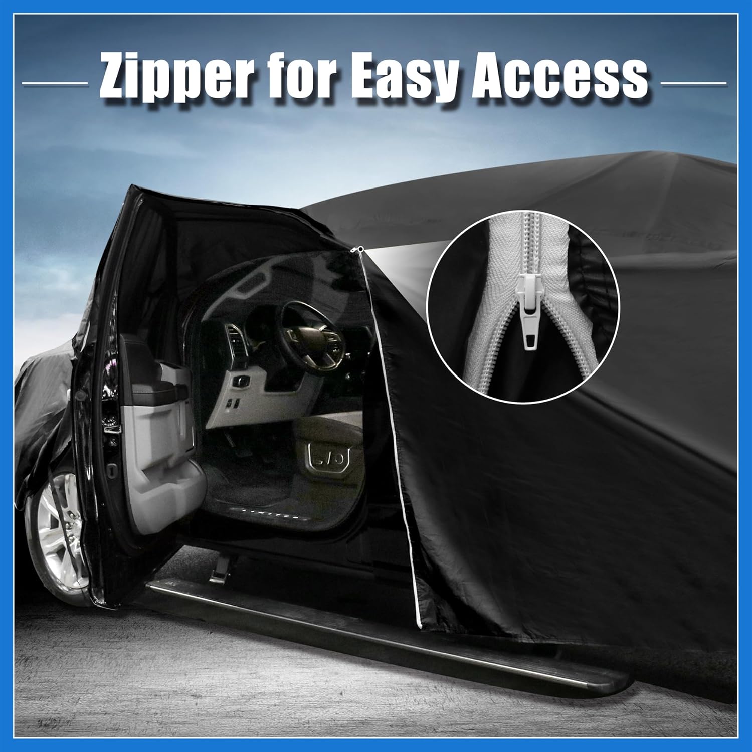 SUV Car Cover for Chevrolet Tahoe 4 Door 2007-2024 Outdoor Waterproof Sun Rain Dust Wind Snow Protection 190T PU W/Driver Door Zipper Black Auto Accessories