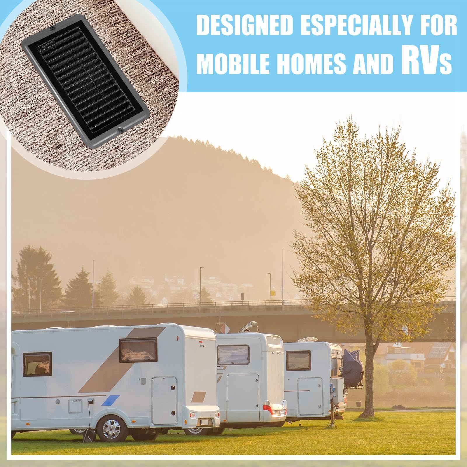 VIHOSE 20 rejillas de ventilación de suelo RV de 4 x 8 pulgadas con cubierta magnética para pantalla, juego de 10 cubiertas de ventilación de acero resistente con amortiguador y registro, 10 filtros
