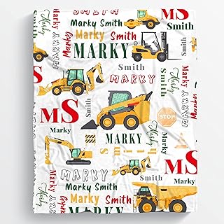 CHUIZHI Construction Trucks Custom Blanket Text Animal Personalized Throw Blankets Gifts for Girl Boys Kawaii Throws Cartoon Customized Flannel Fleece Blankets with Name for Lap Chair Bed 50x40In Kid