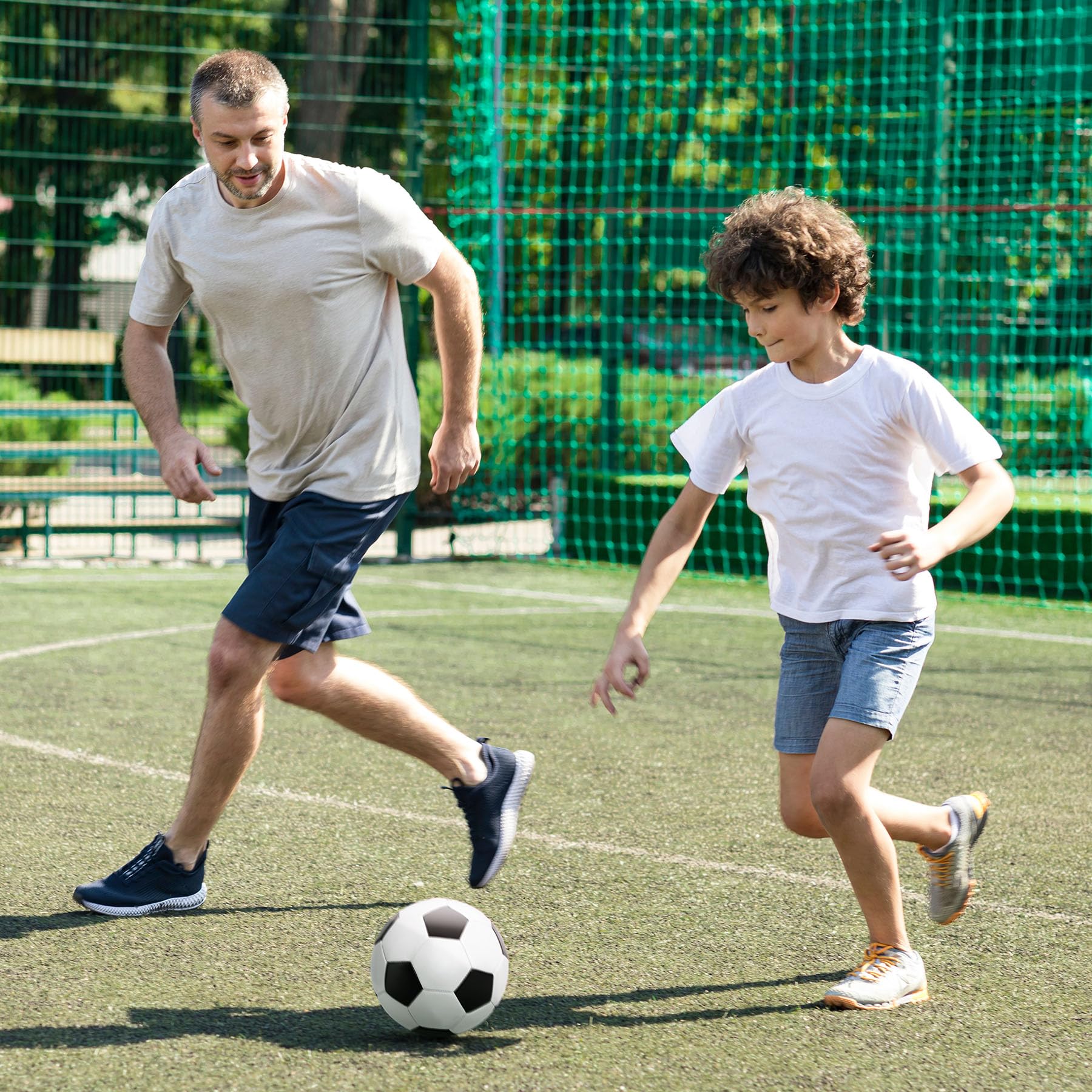 Paquete de 3 balones de fútbol tamaño 4 para jóvenes y adultos, pelota de fútbol clásica con 1 bomba y 1 bolsa de red, para deportes en interiores y exteriores, práctica, juguetes de pelota de juego,
