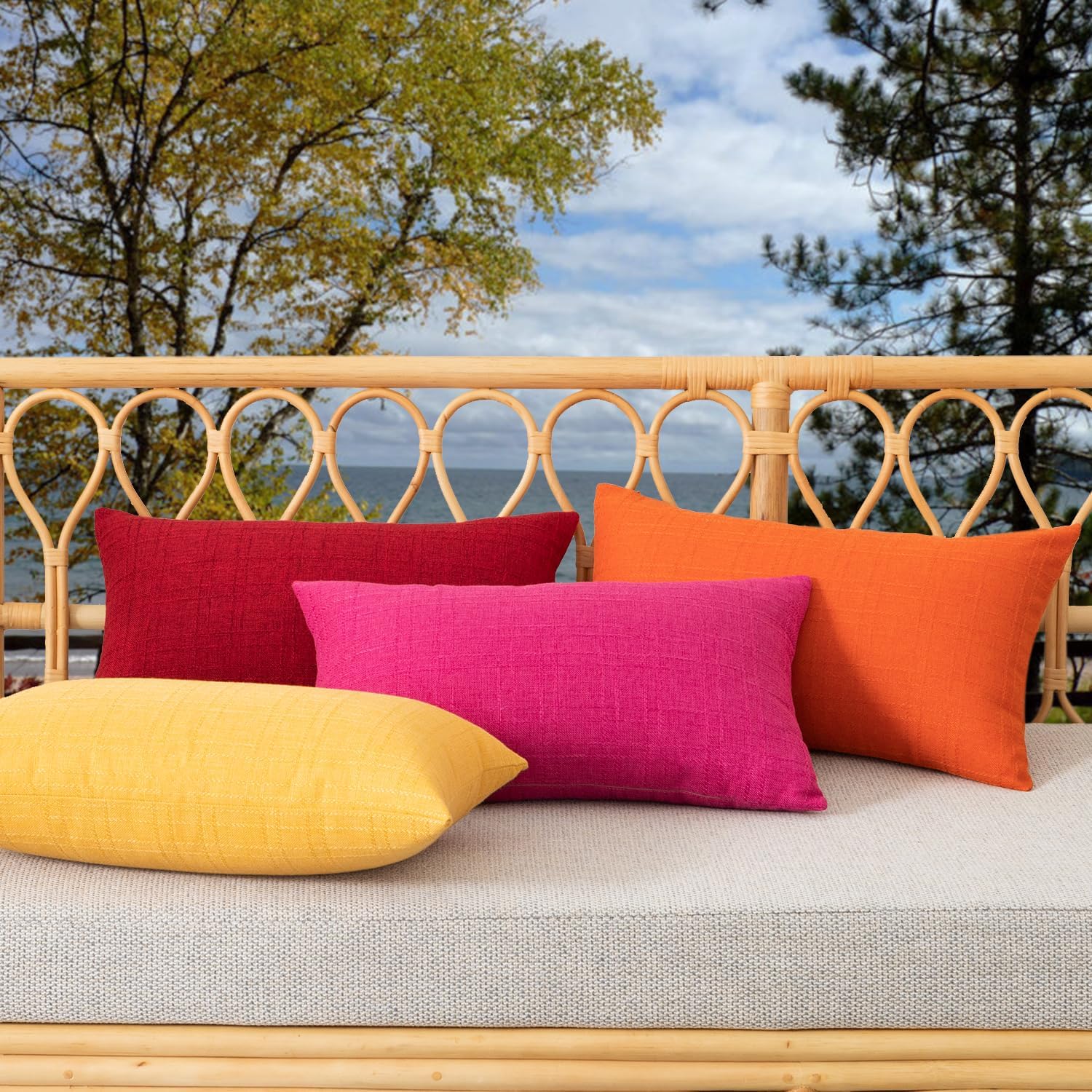 Kevin Textile Set of 2 Outdoor Waterproof Pillow Covers - Valentines Day Decorative Throw Pillows - Rectangle Checkered Couch Pillows for Patio Tent Bed Sofa Living Room - 12x20 Inch - Hot Pink - Image 4