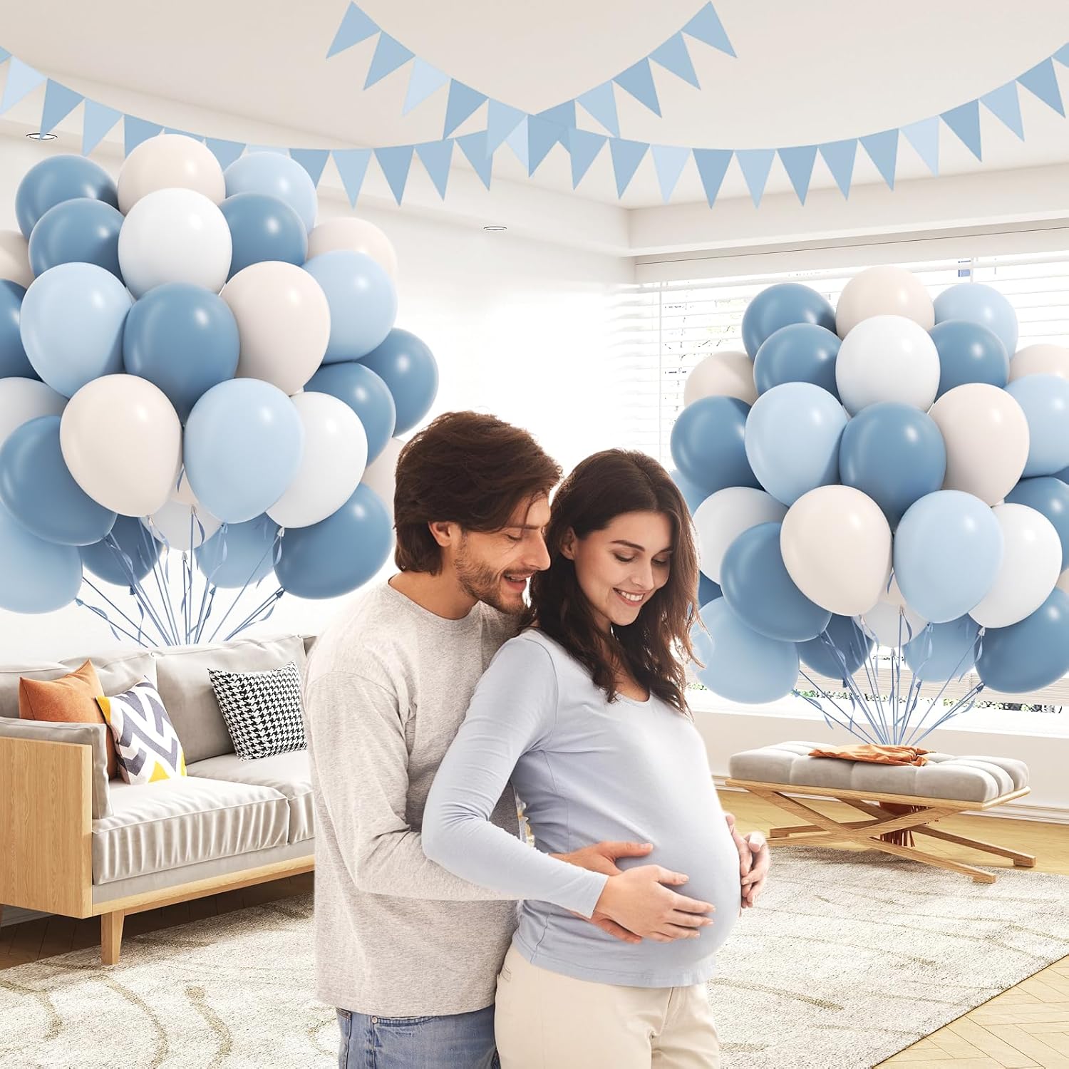 60pcs Dusty Blue Balloons 12inch with Sand White Pastel Blue and White Balloons for Wedding Gender Reveal Baby Bridal Shower Birthday Party Decorations - Image 4